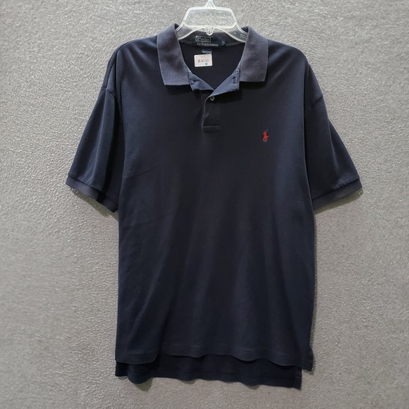 Polo Ralph Lauren Men Polo Shirt Large Navy Logo Short Sleeve Collar Casual - Picture 1 of 9